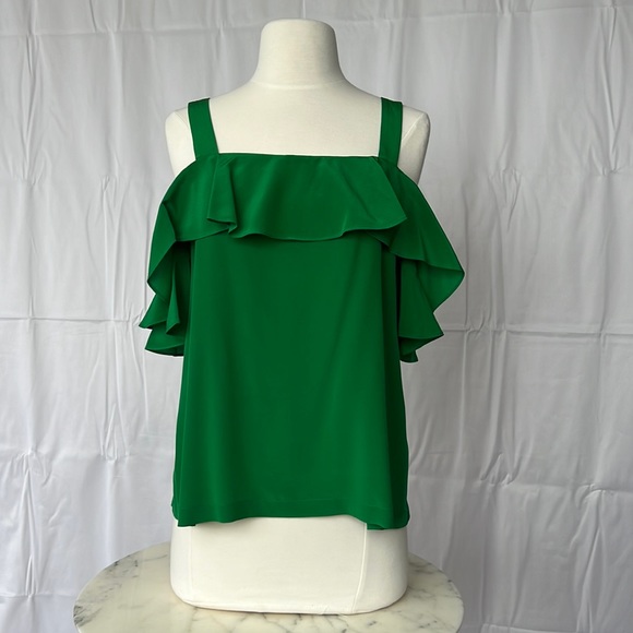 J. Crew Silk Cold Shoulder Green
Ruffle Top. Size 6 - Picture 6 of 14